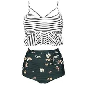 Striped and Floral Two-Piece Swimsuit